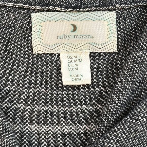 Ruby Moon Open Cardigan Vest Women's Medium Boho Duster Stripes Black White - Picture 2 of 6